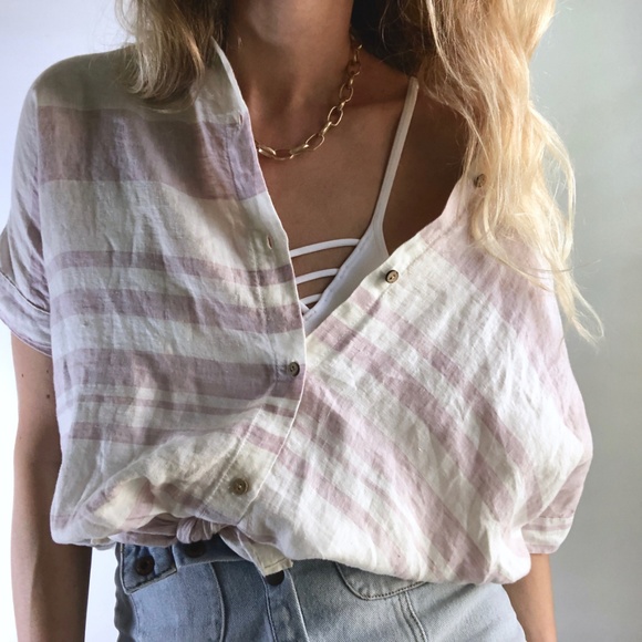 Rachel Zoe Tops - NEW Linen Dolman Striped Button Up Blouse
